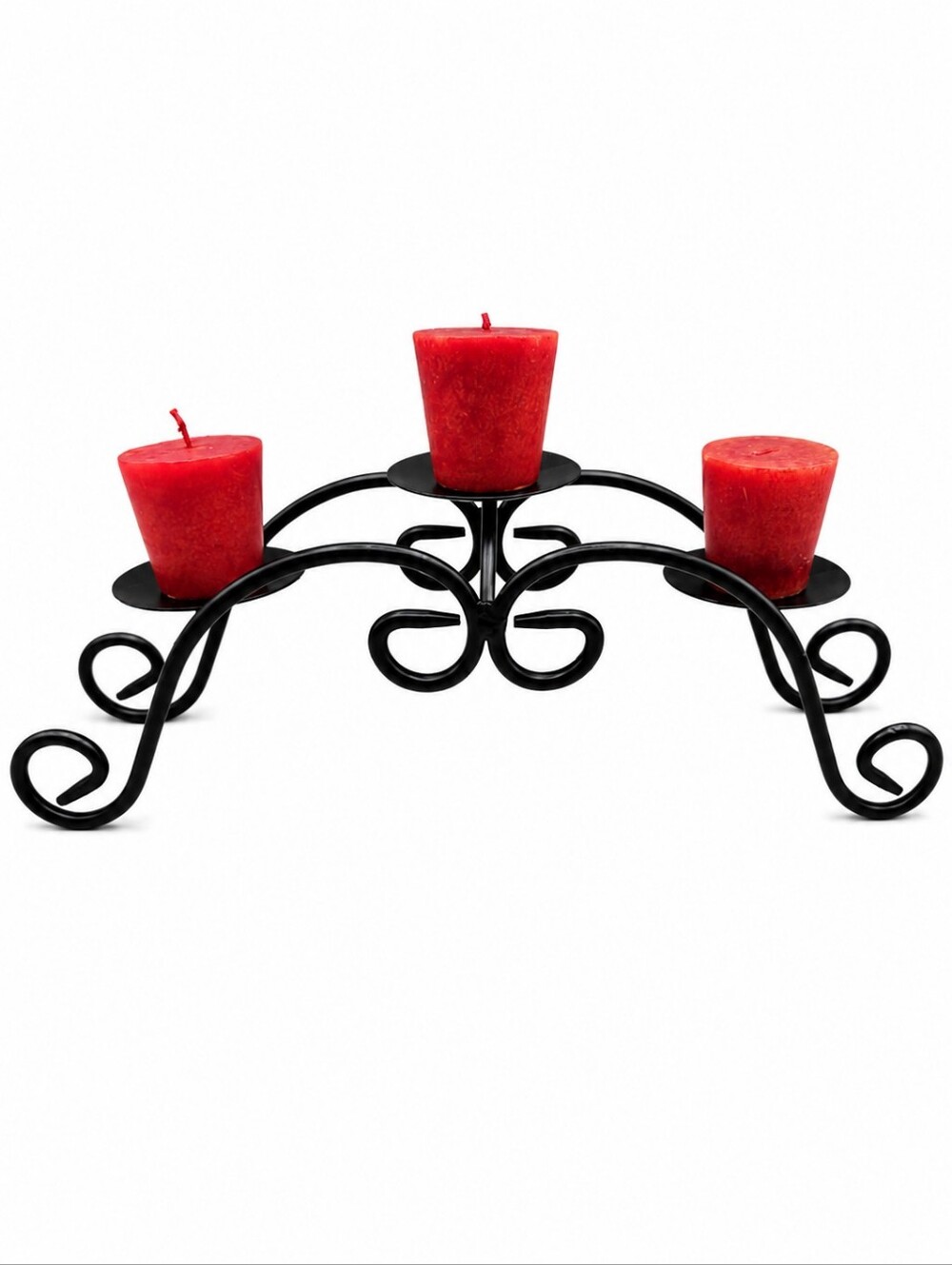 Decorative Black Metal 3-Arm Candle Holder with Scrollwork